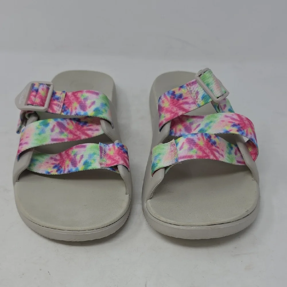 Chaco Slide Sandals with Tie-Dye Pink Green Blue Straps Size 9